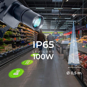 Proyector de logos LED GOBO 100W - Óptica 9° - Exterior - Rotativo - Barcelona Led-Signage