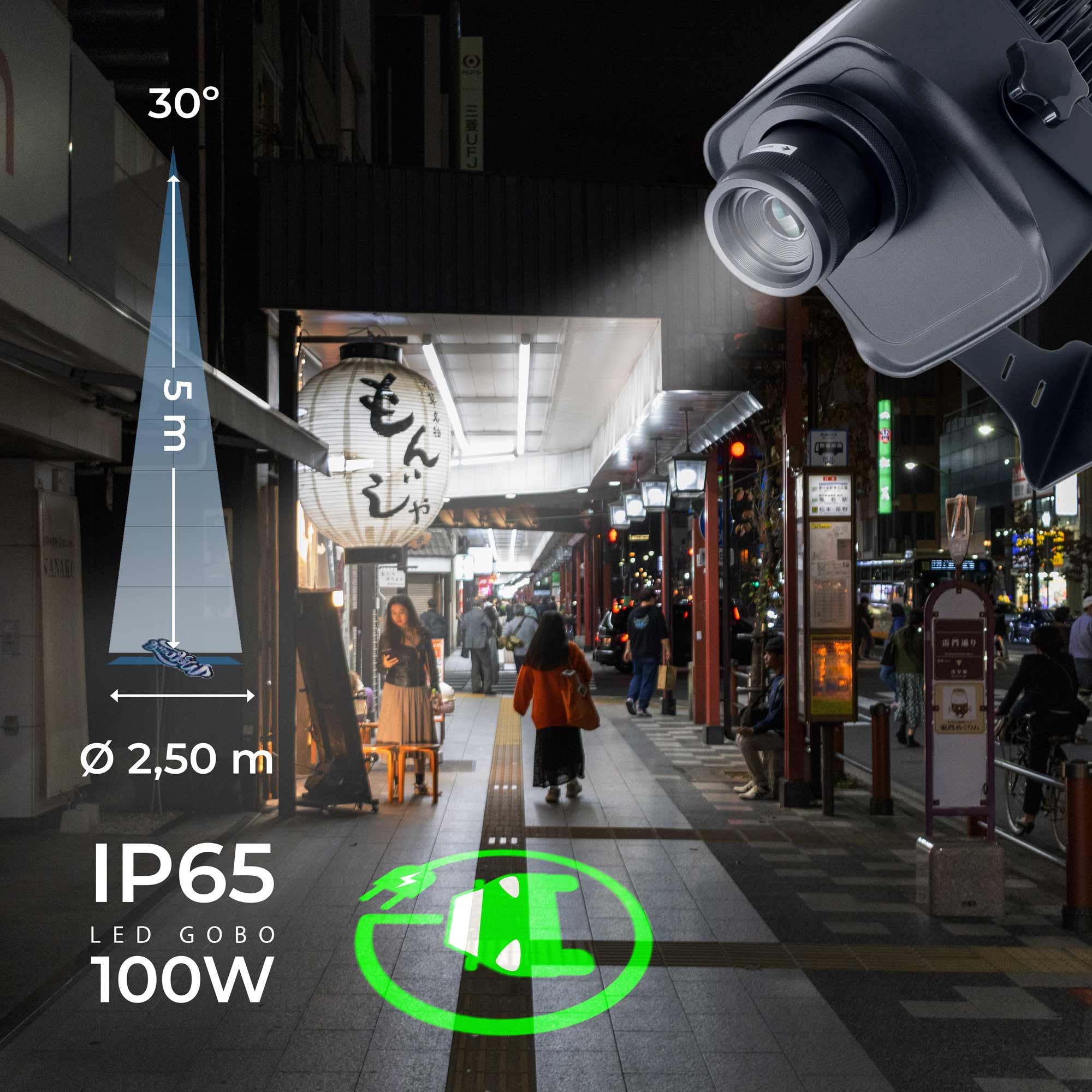 Proyector de logos LED GOBO 100W - Óptica 30° - Exterior - Rotativo (1)