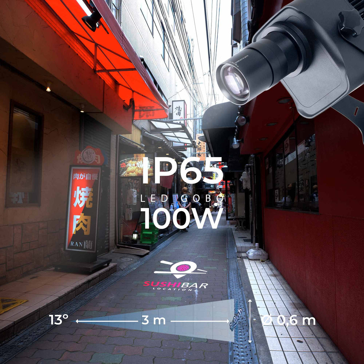 Proyector de logos LED GOBO 100W - Óptica 13° - Exterior - Rotativo (1)