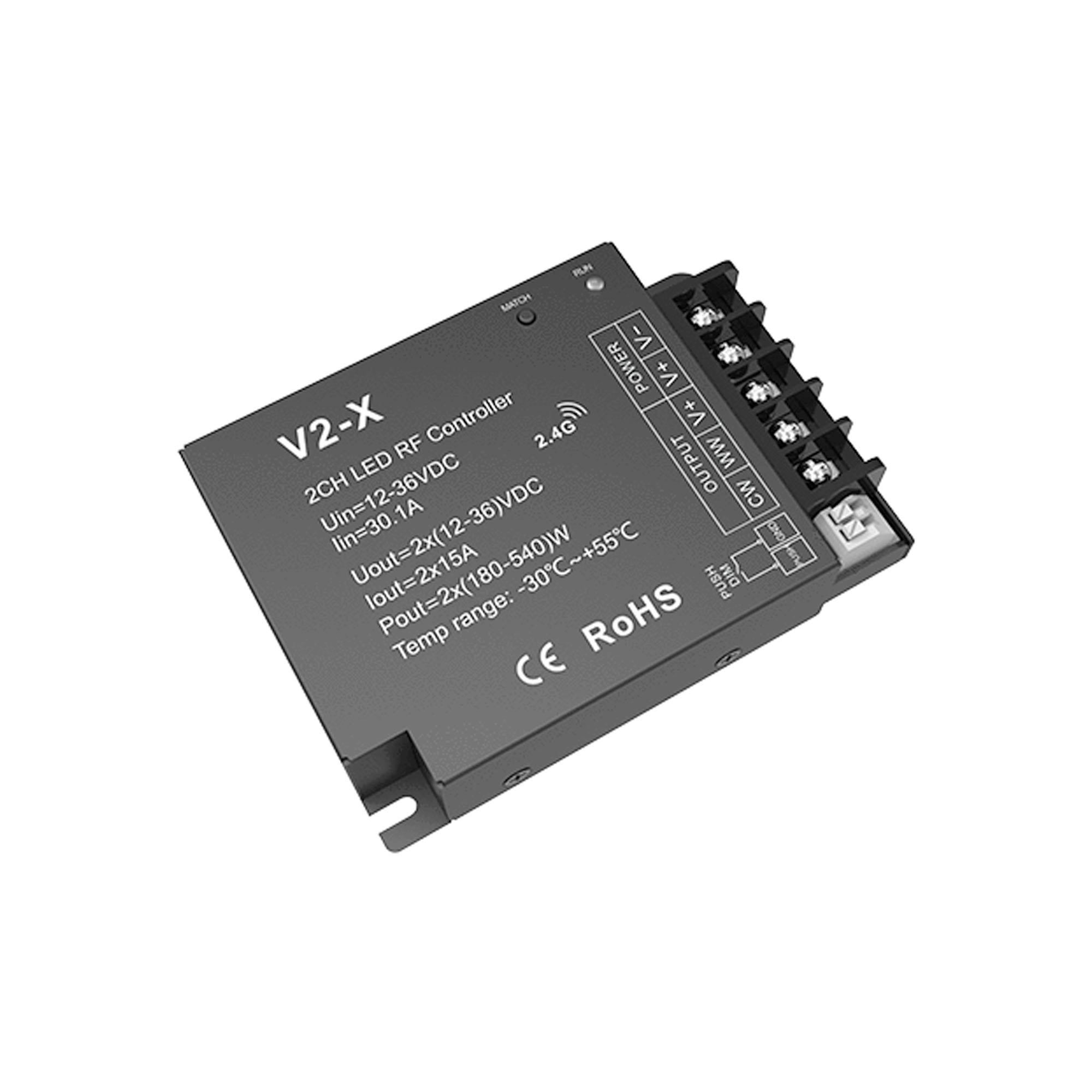 Controlador CCT 12-36V DC - 2 canales - 15A/canal - RF 2.4GHz - PUSH dimmer - Skydance (1)