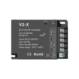 Controlador CCT 12-36V DC - 2 canales - 15A/canal - RF 2.4GHz - PUSH dimmer - Skydance