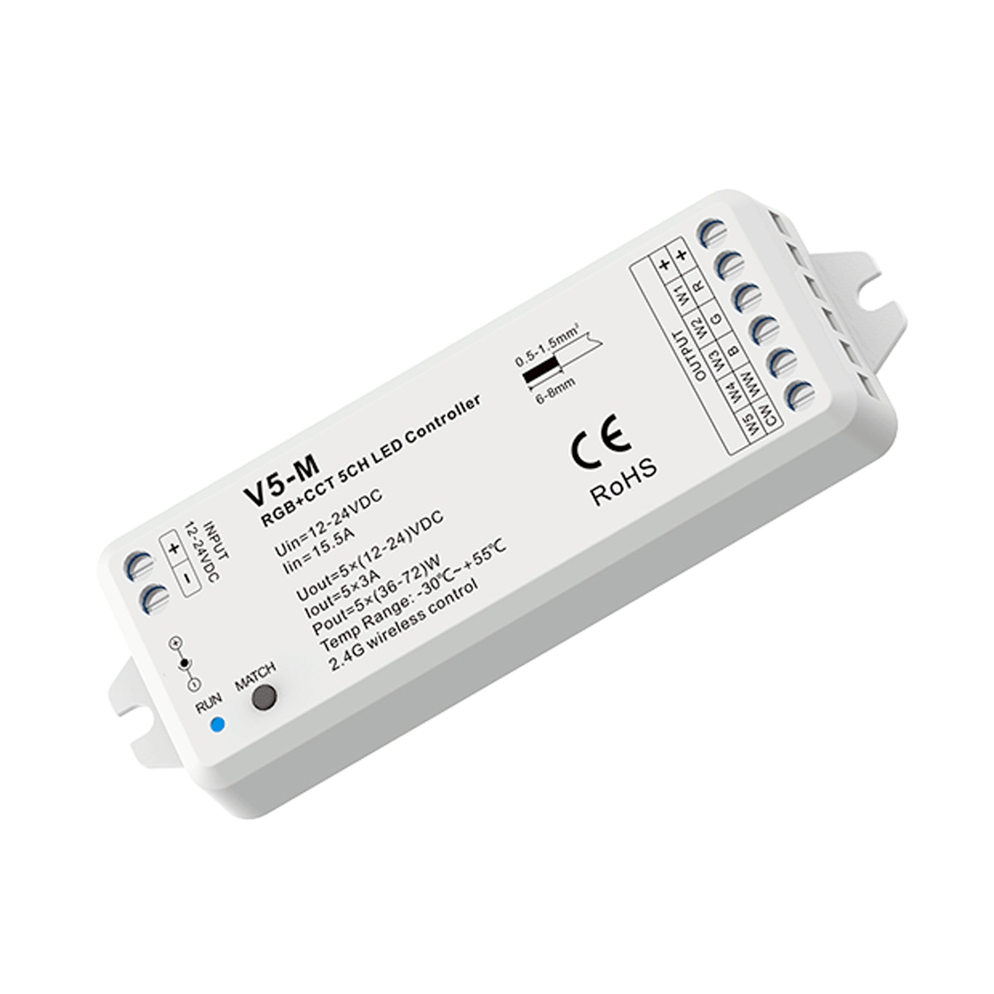 Controlador RGB + CCT 12-24V DC - 5 canales - 3A/canal - RF 2.4GHz - Skydance