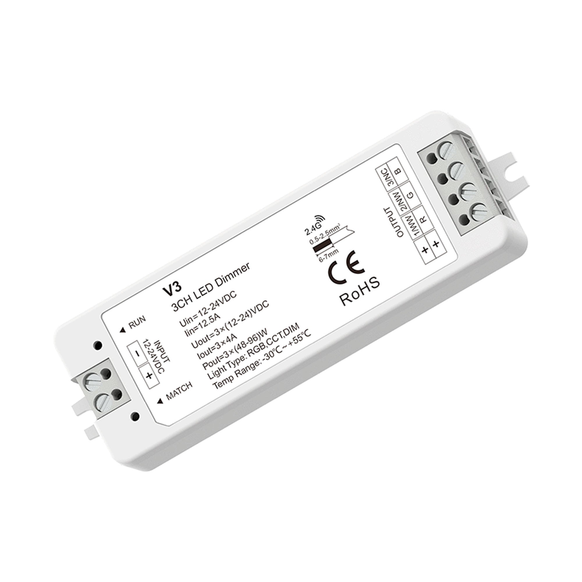 Controlador Monocolor / CCT / RGB 12-24V DC - 3 canales - 4A/canal - RF 2.4GHz - Skydance