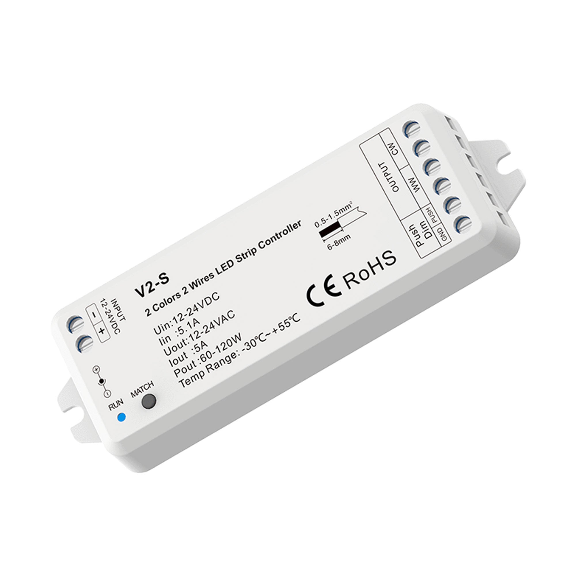Controlador CCT 12-24V DC - 2 hilos - 5A - RF 2.4GHz - PUSH dimmer - Skydance