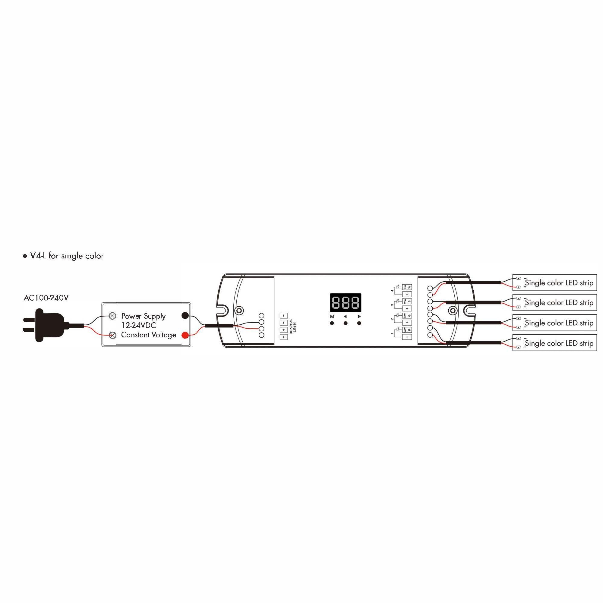 Controlador monocolor/ CCT/ RGB/ RGBW 12-24V DC - 4 canales - Programable - RF 2.4GHz - Skydance (1)
