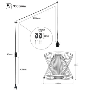 Lámpara colgante de bambú "Rise" con interruptor y enchufe (23)