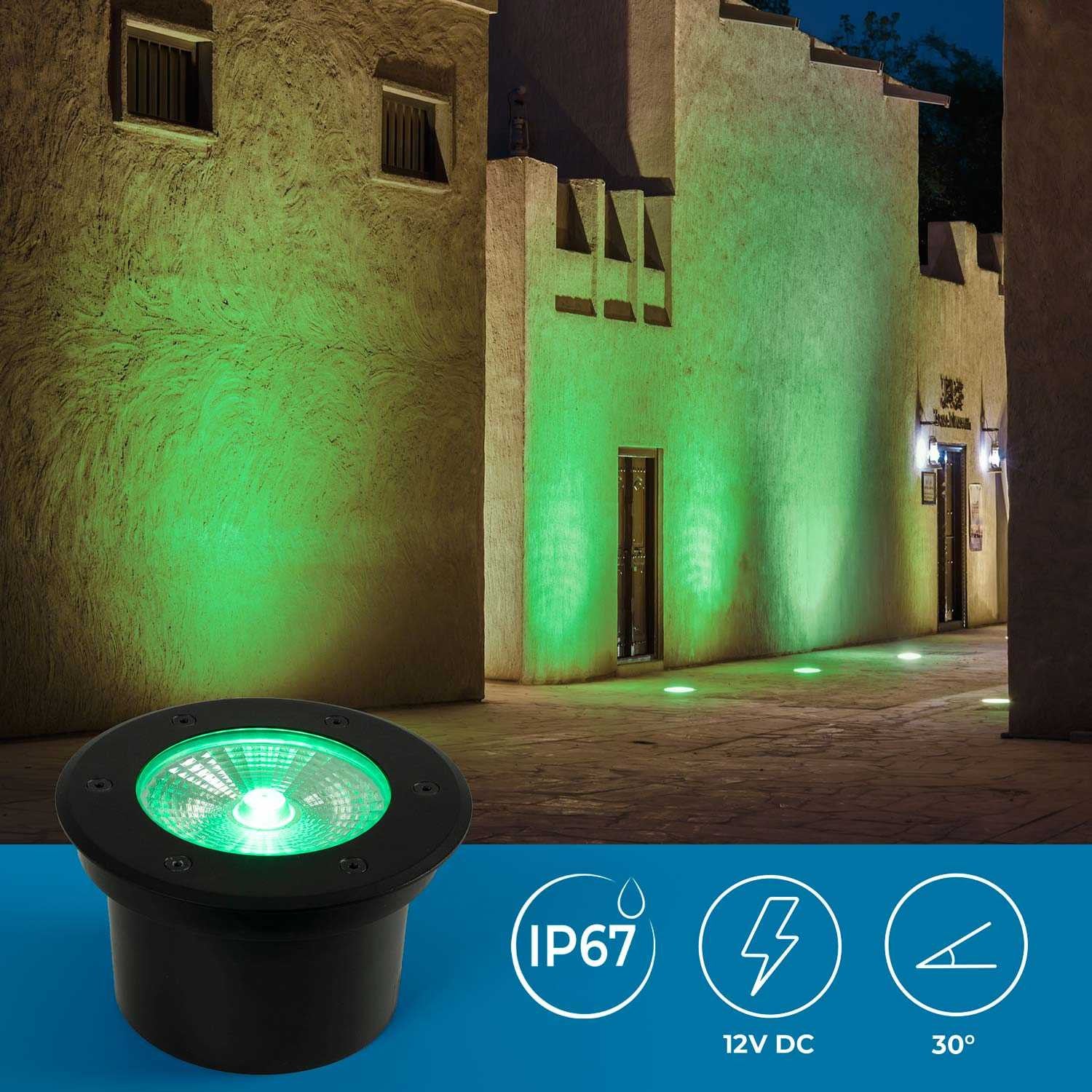 Baliza LED exterior suelo 18W - 12V DC - IP67 - Ø15cm -30º - RGB/3000K (1)