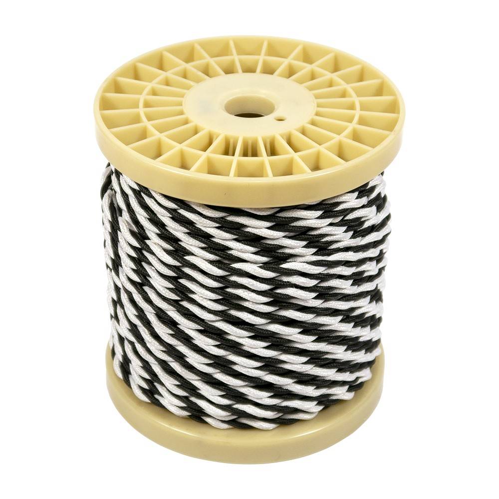 Cable eléctrico decorativo trenzado textil 2x0,75 blanco y negro - 10 metros - Barcelona Led-Material eléctrico
