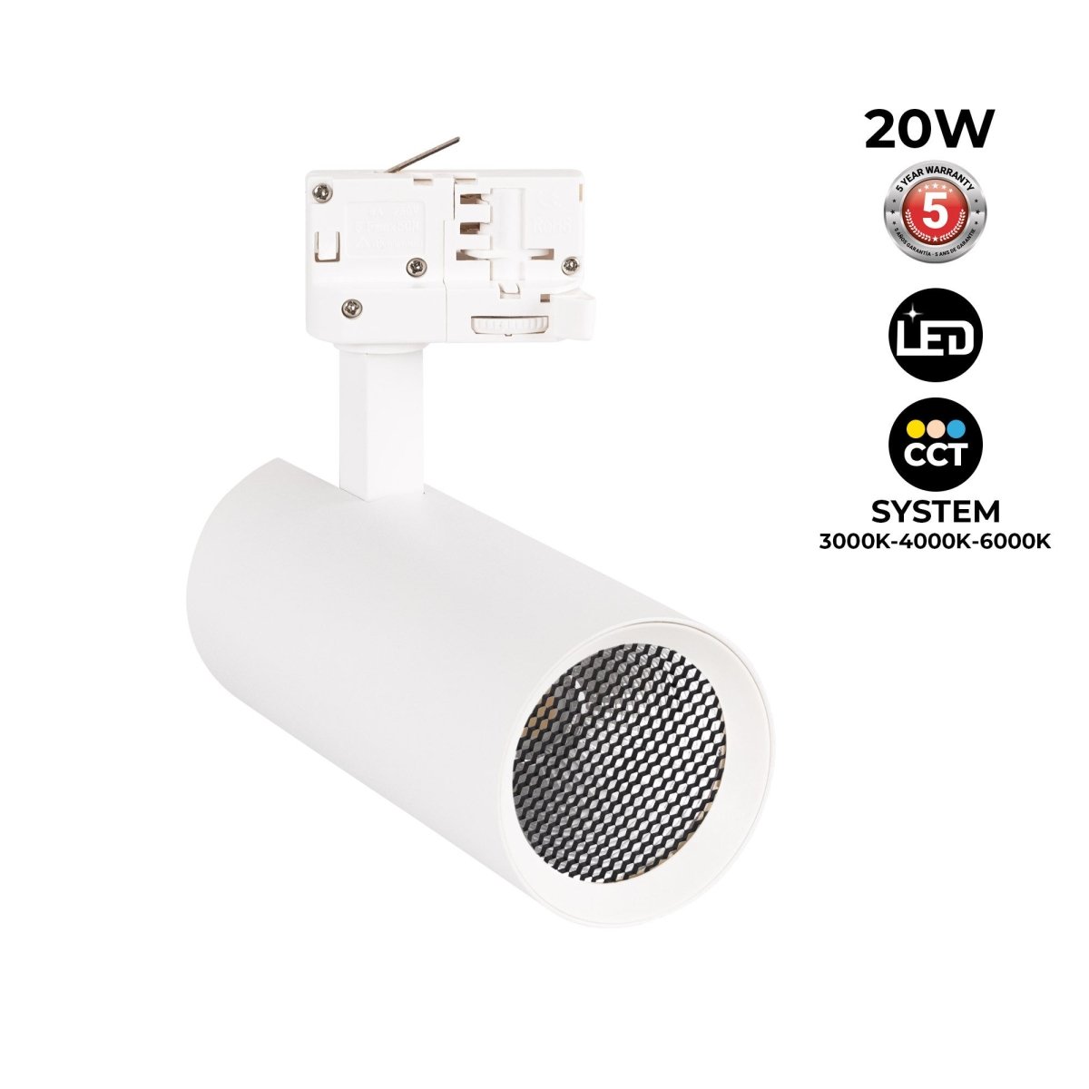 Proyector LED para carril trifásico 20W - CCT - CRI90 - 1900 lm - Barcelona Led-