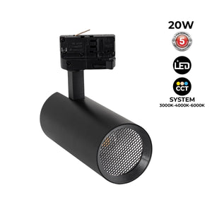 Proyector LED para carril trifásico 20W - CCT - CRI90 - 1900 lm - Barcelona Led-