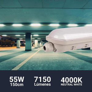 Pantalla estanca LED integrado enlazable 55W 150cm 7150Lm IP65 - Barcelona Led-