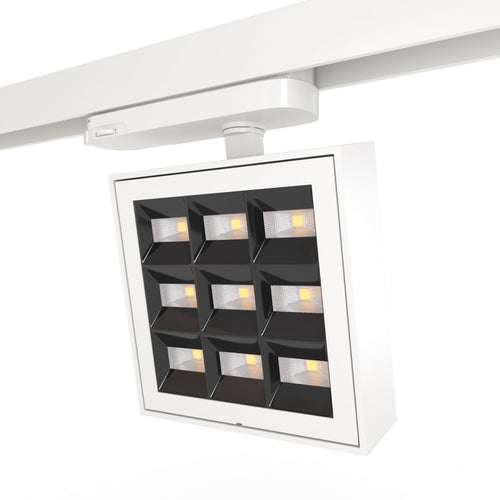 Square LED 3-phase track spotlight - Adjustable power: 12-42W - 4000K - CRI 90 - Angle 35° x 70°