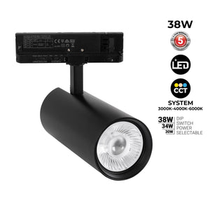 Proyector LED para carril trifásico - Potencia ajustable: 30W/ 34W/ 38W - CCT - CRI 90 (38)