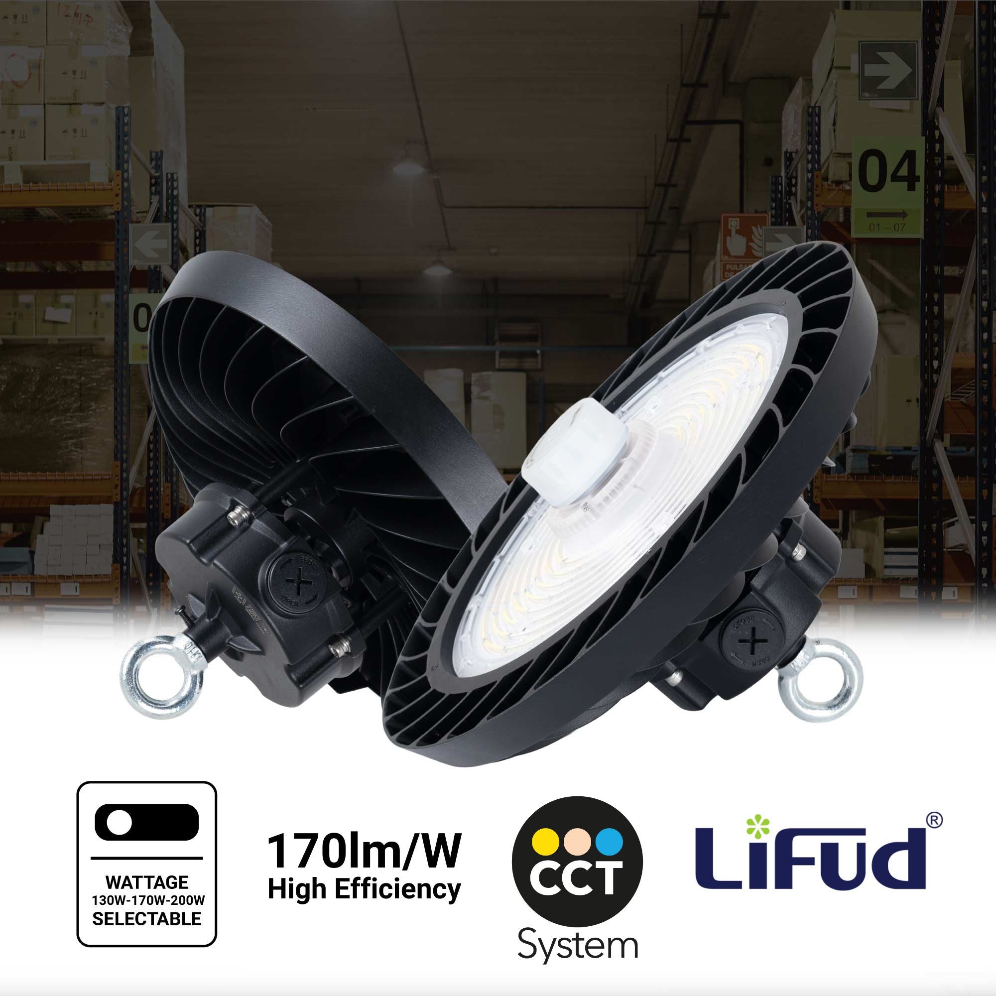 Campana LED UFO industrial 200W - CCT - Con sensor de movimiento - 170lm/W - Driver LIFUD - IP65 - 5 años garantía (1)