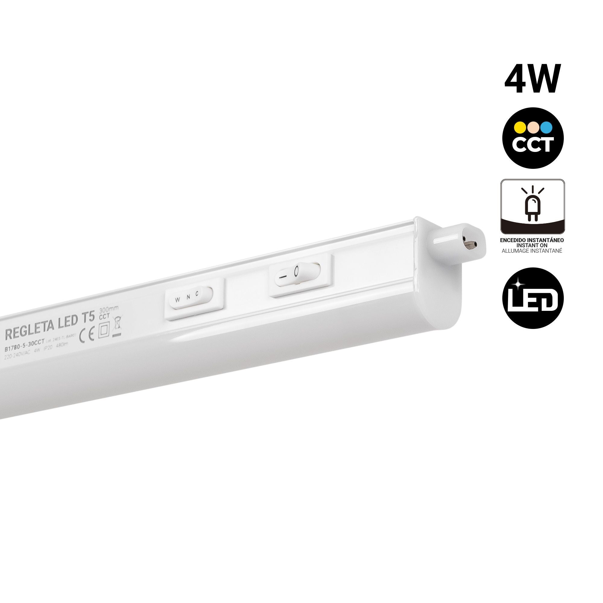 Regleta LED bajo mueble T5 - 4W - CCT - 30 cm - Opal (1)