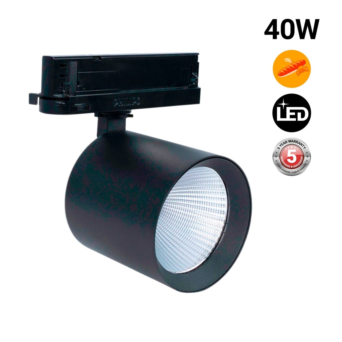 Proyector LED para carril trifásico 40W - Panaderías - Driver Philips Xitanium - Barcelona Led-