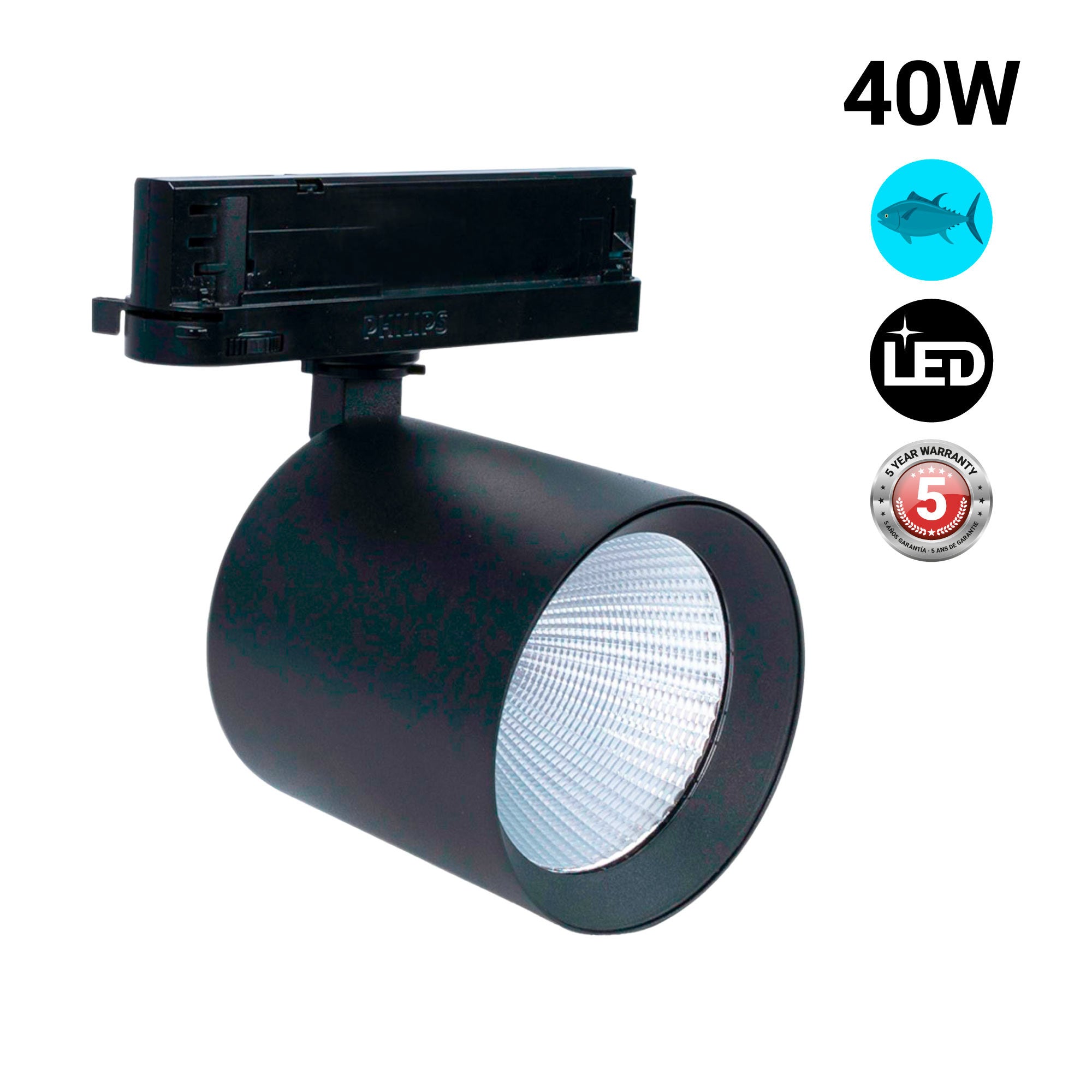 Proyector LED para carril trifásico 40W - Pescados y Mariscos - Driver Philips Xitanium