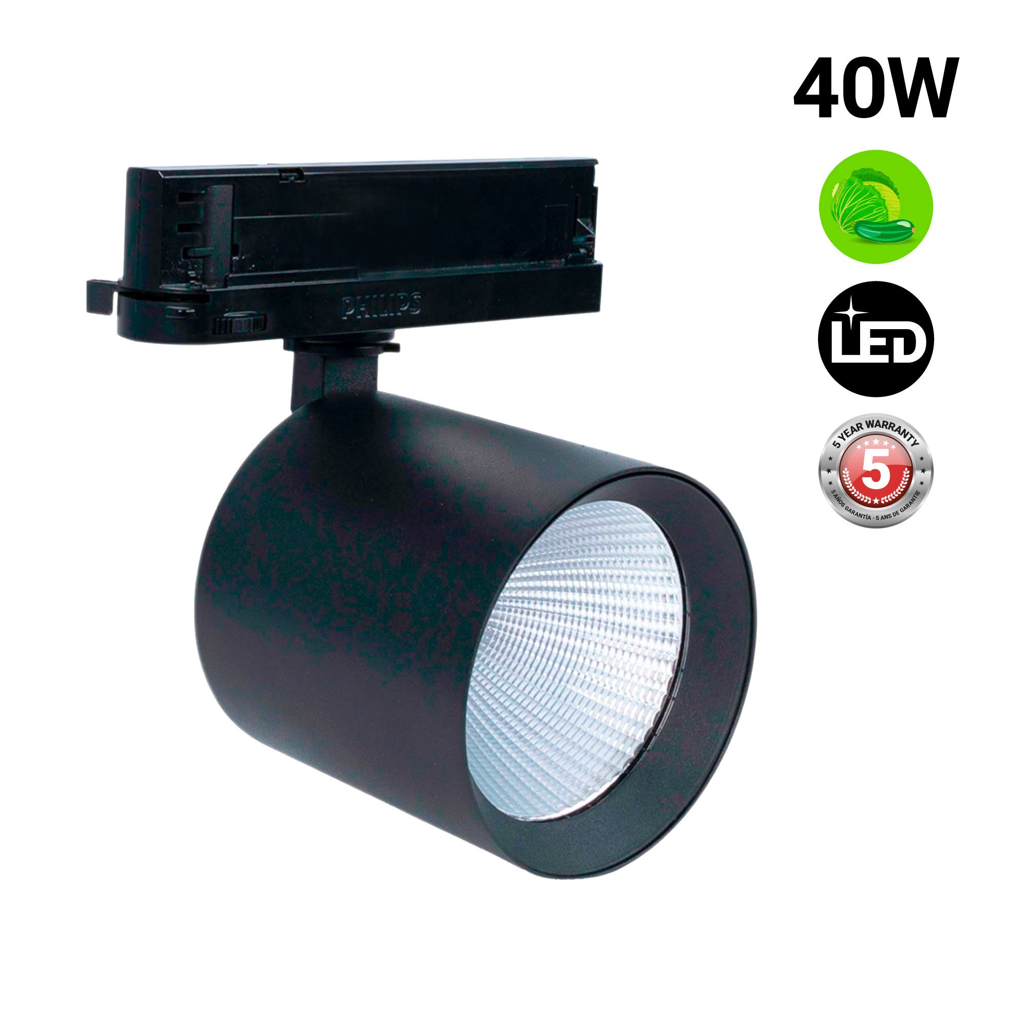Proyector LED para carril trifásico 40W - Verdulerías - Driver Philips Xitanium
