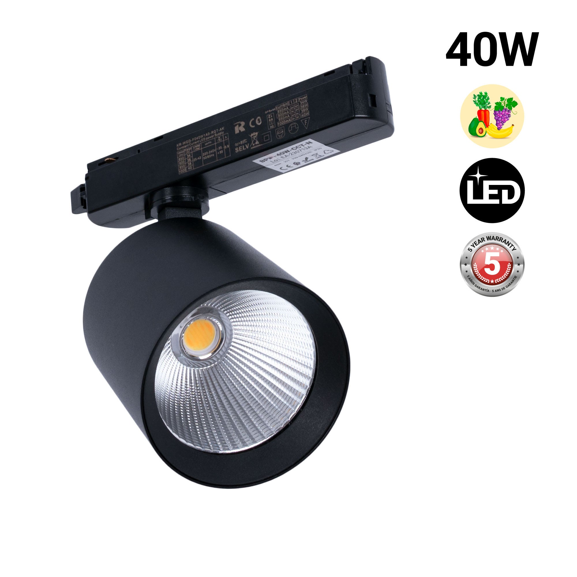 Proyector LED para carril monofásico 40W - Fruterías y verdulerías