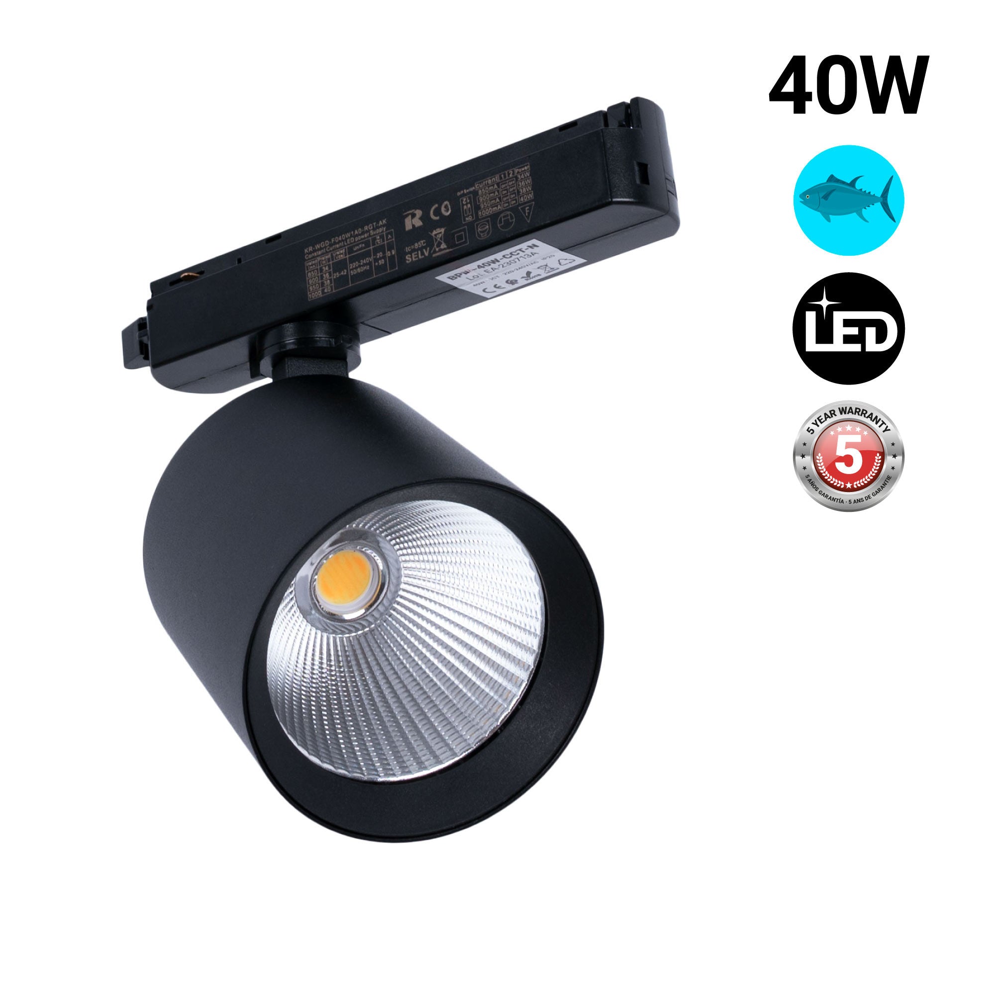 Proyector LED para carril monofásico 40W - Pescados y Mariscos