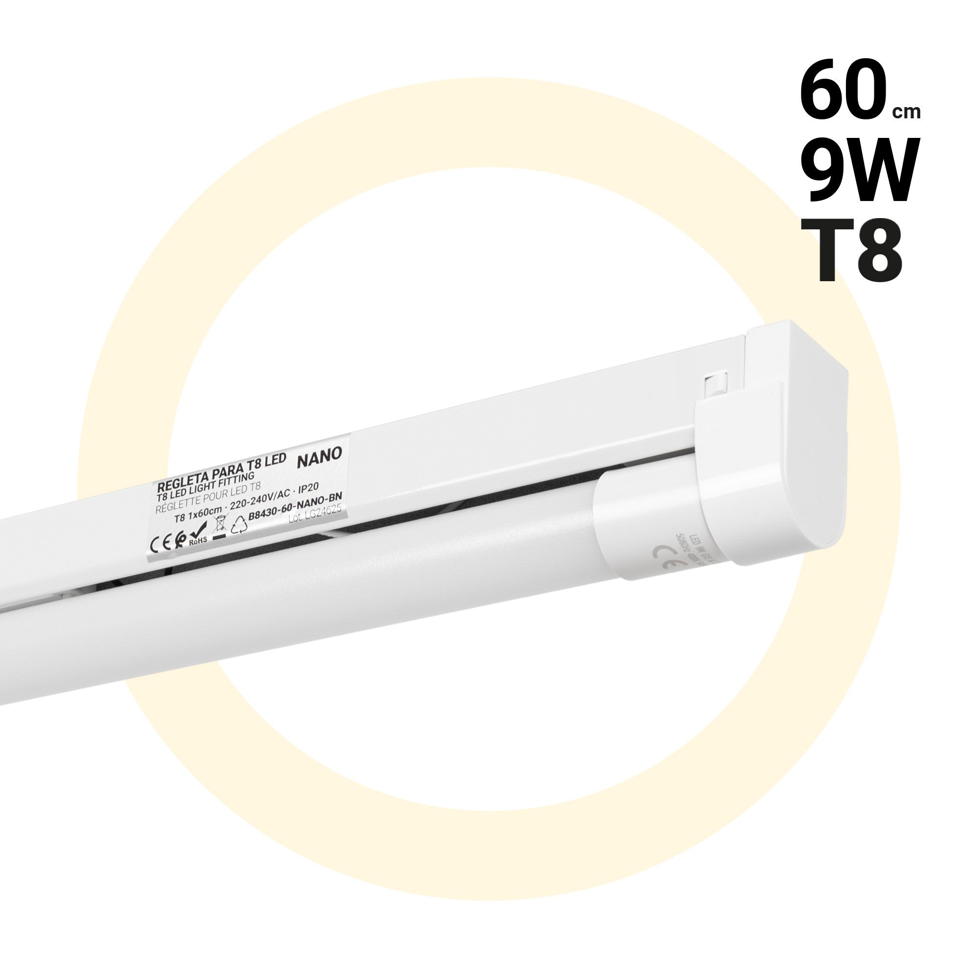 Kit regleta portatubos + tubo LED T8 - 9W - 60cm & Kit regleta portatubos + tubo LED T8 - 9W - 60cm