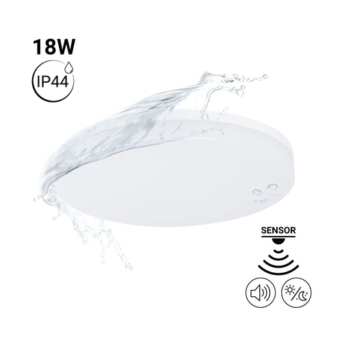 LED plafonnière 18W - Geluidssensor + schemersensor - IP44 - Ø26 cm