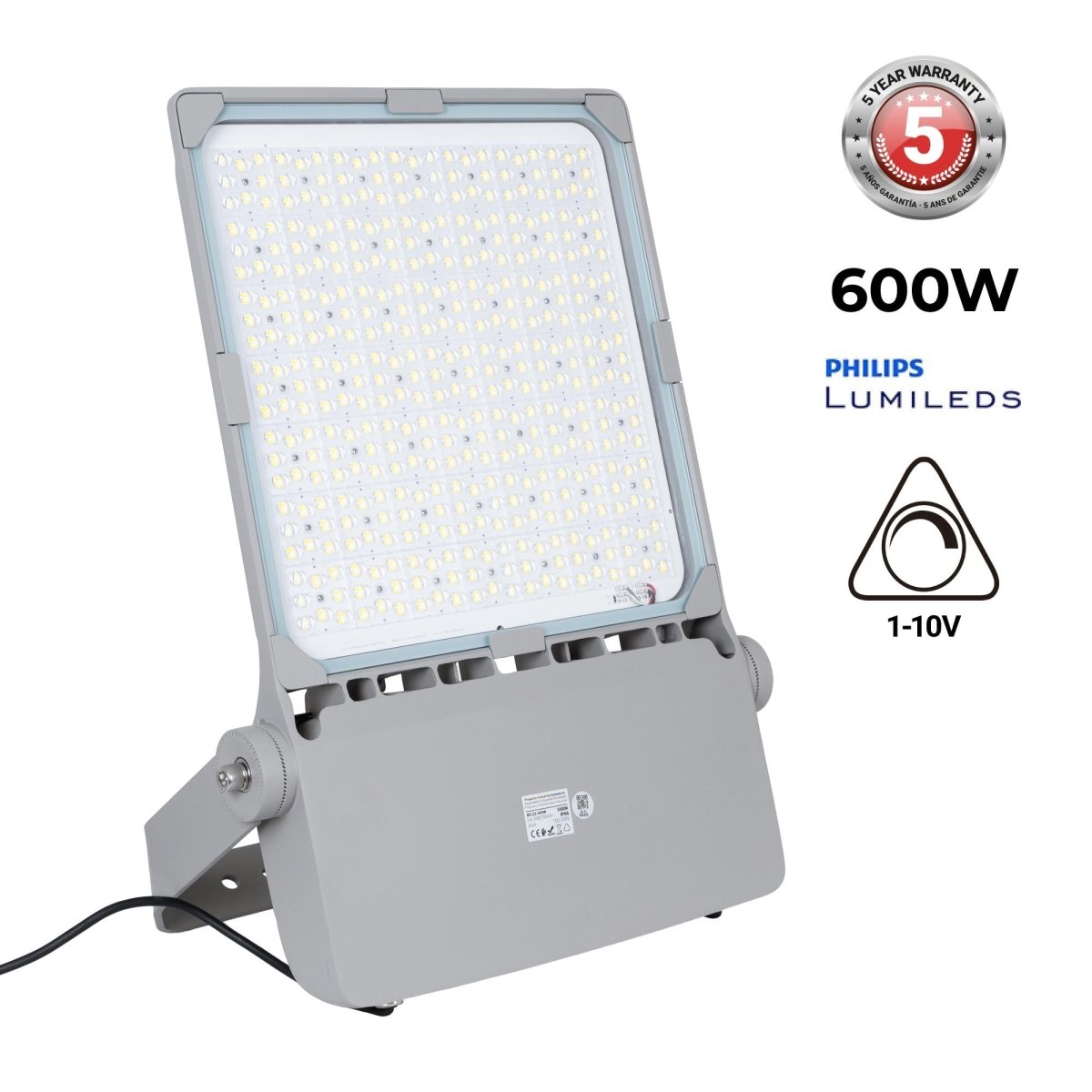 Proyector LED asimétrico exterior 600W - Regulable 1-10V - 160lm/W - IP66 - Barcelona Led-