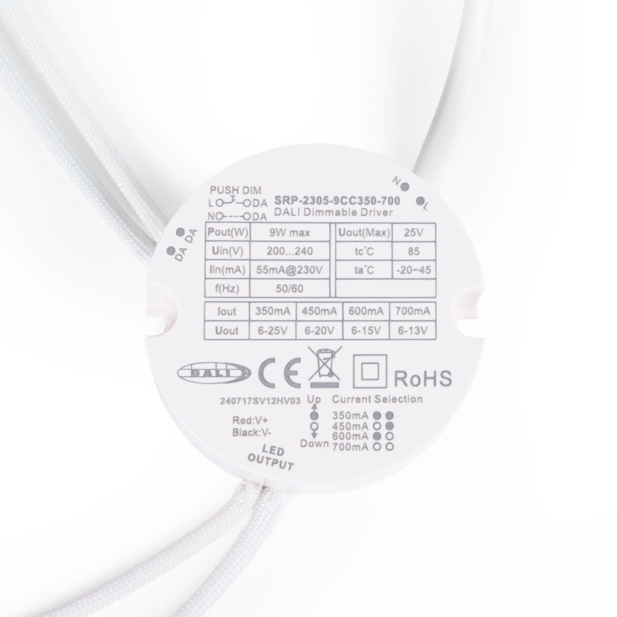 Driver regulable DALI DT6 monocolor - 220-240V - Salida 6-25V DC - 9W