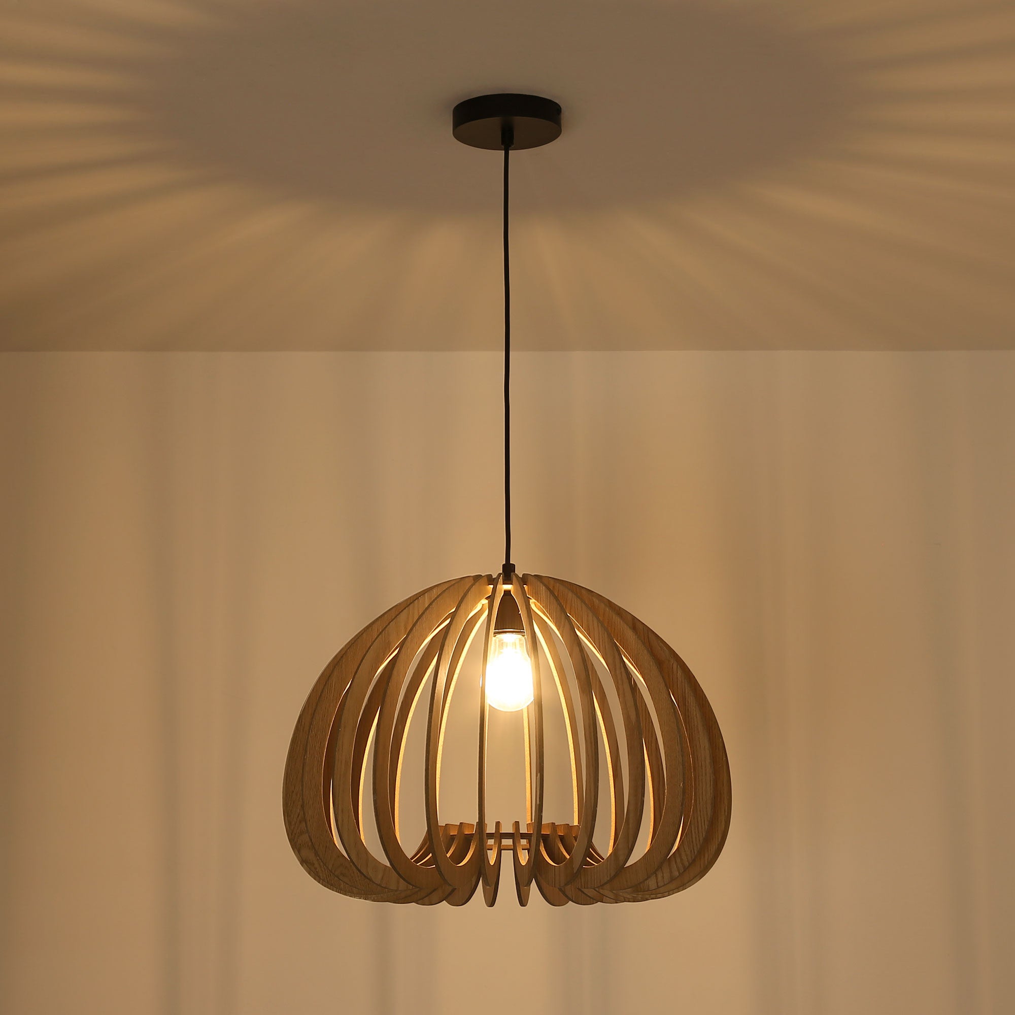 Lámpara colgante madera "MARGE" - Ø 45cm - E27 (2)