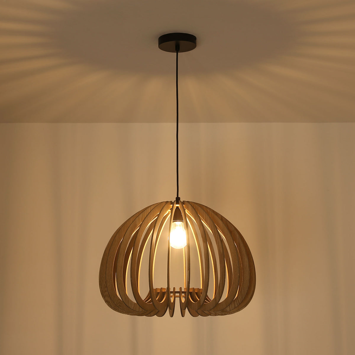 Lámpara colgante madera "MARGE" - Ø 45cm - E27 (2)