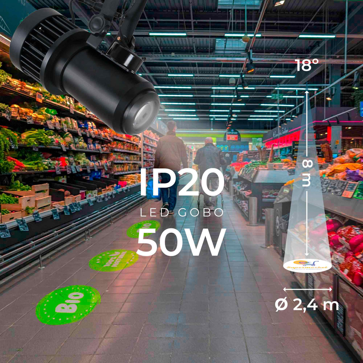 Proyector de logos LED GOBO 50W rotativo interior - Óptica 18° - IP20 (1)