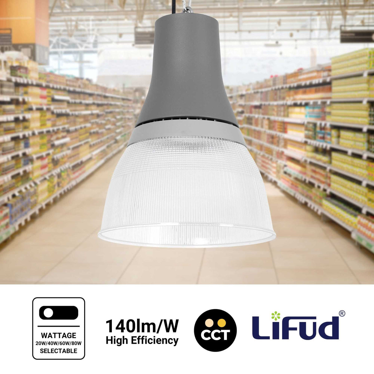 Campana LED comercial CCT - (25W / 40W / 60W / 80W) - Difusor policarbonato - UGR19 - Driver Lifud (1)