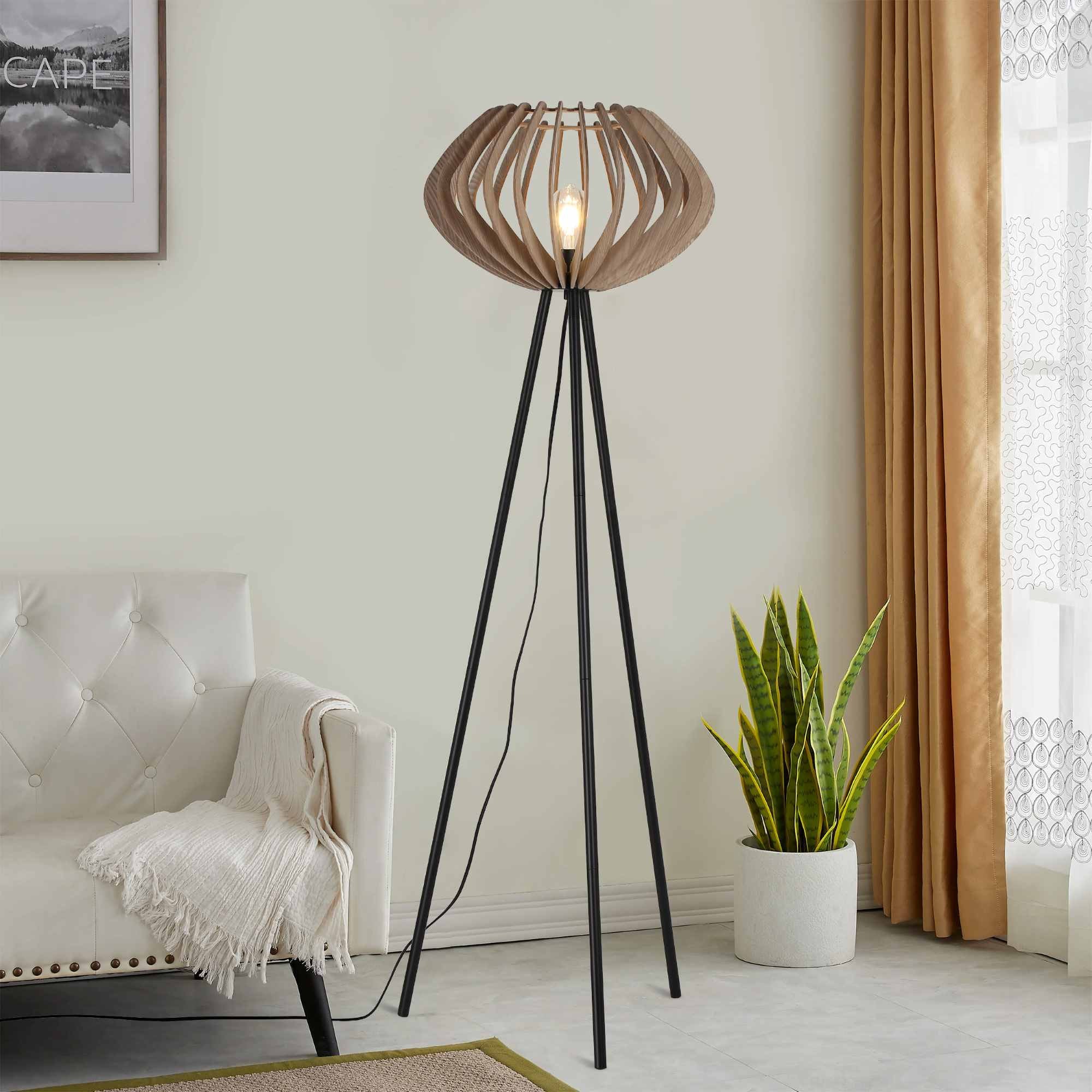 Lámpara de pie madera "PANDA" - E27 (1)