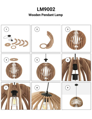 Lámpara colgante madera "BURMA" - Ø 45cm - E27 (15)