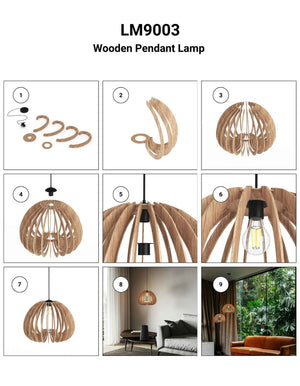 Lámpara colgante madera "MARGE" - Ø 45cm - E27 (21)