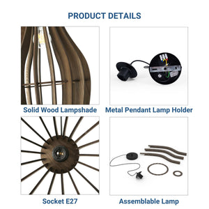 Lámpara colgante madera "HUNTEL" - Ø 30cm - E27 (16)