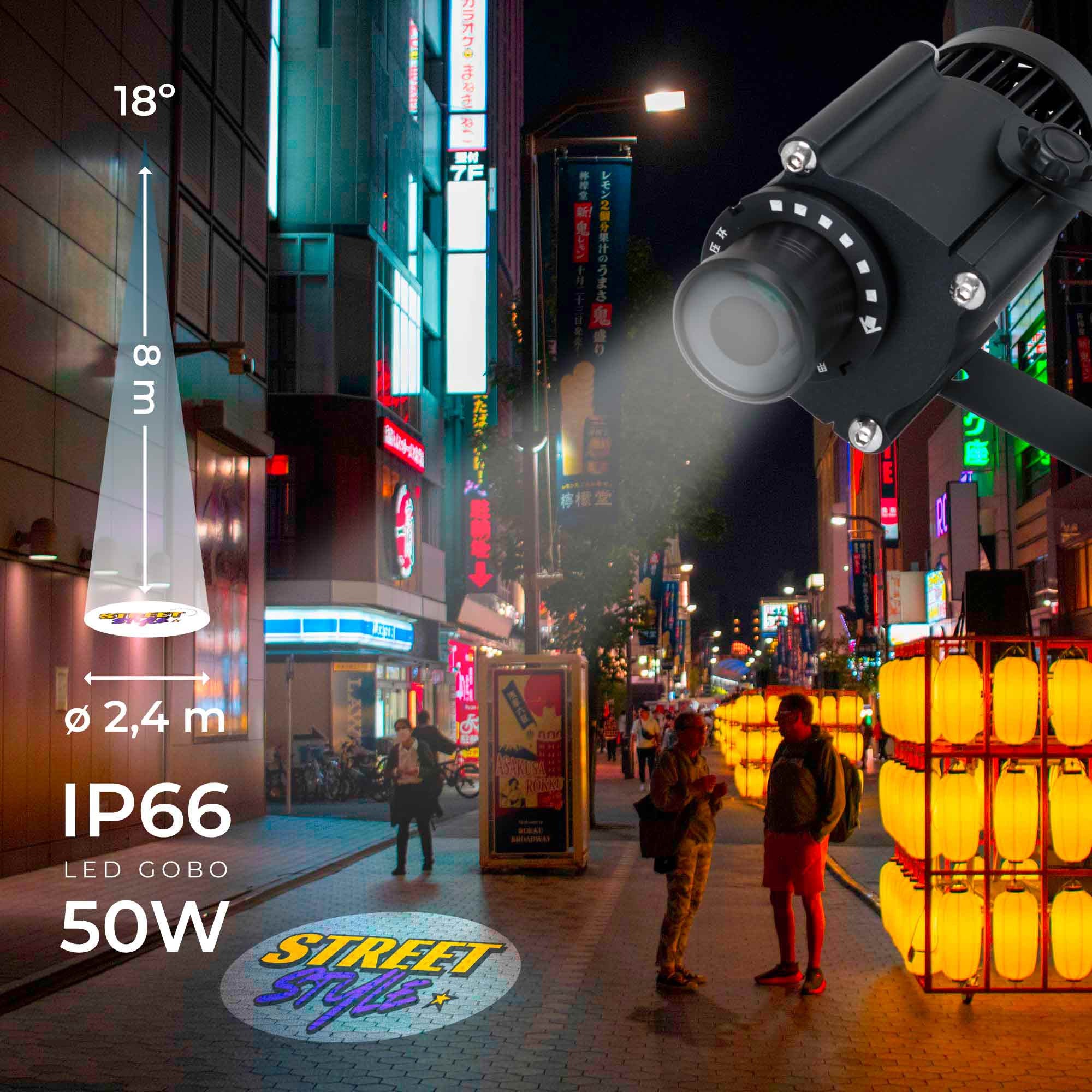 Proyector de logos LED GOBO 50W rotativo exterior - Óptica 18° - IP65 (1)