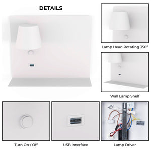 Aplique de pared para lectura con puerto USB "BASKOP" - 6W - Izquierda - Barcelona Led-Decoración
