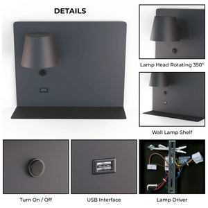 Aplique de pared para lectura con puerto USB "BASKOP" - 6W - Izquierda - Barcelona Led-Decoración