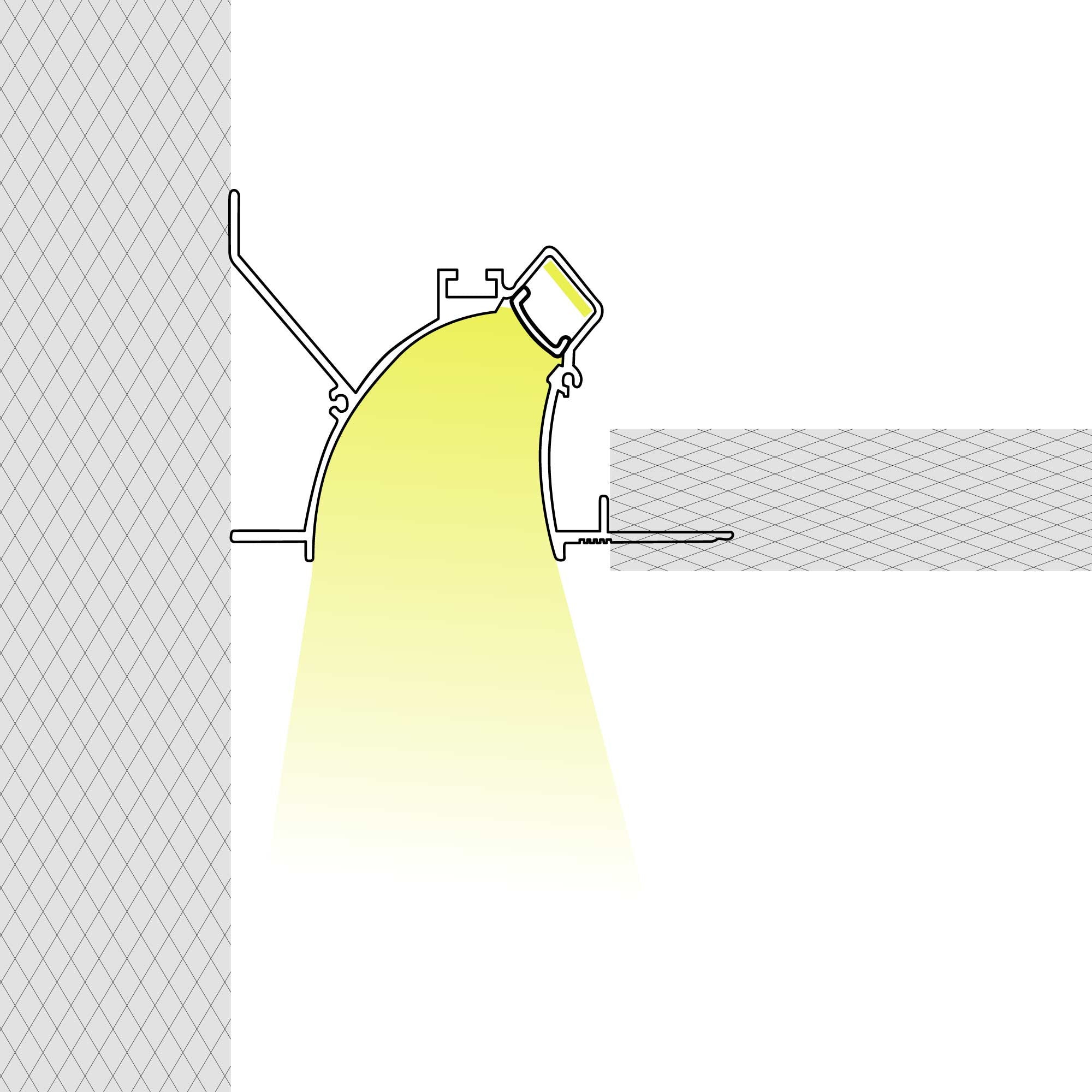 Perfil tira LED integración / trimless de esquina - Efecto bañador - 48 x 80mm - Con difusor - 2 metros (1)