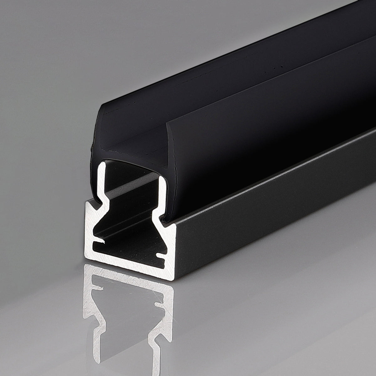 Perfil tira LED para cristal 8mm - Con difusor - Negro - 2 metros