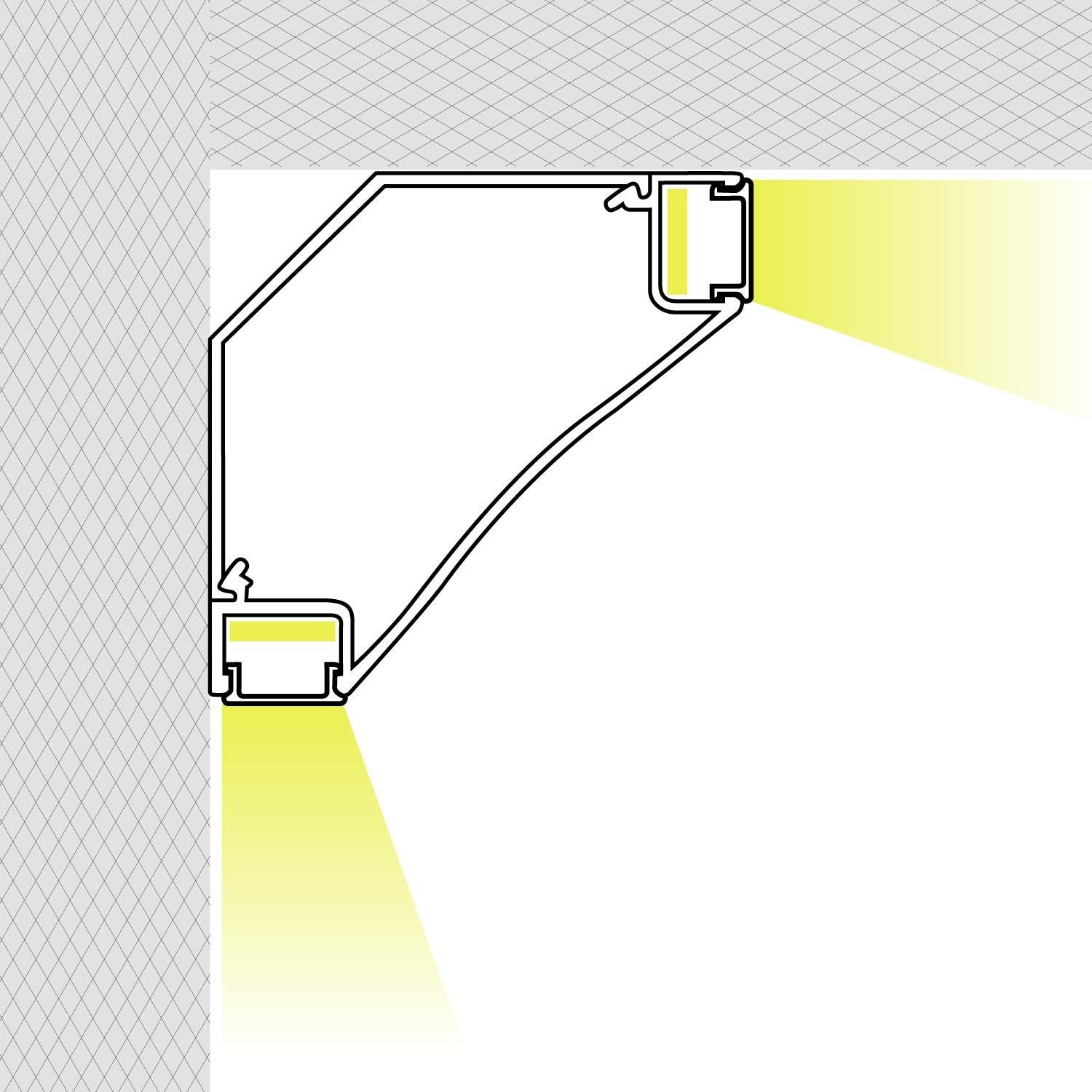 Perfil doble tira LED para esquinas - Superficie - 67x67mm - Con difusor - 2 metros (1)