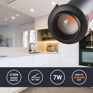 Foco de techo empotrable "ROMI" 7W - Zoom - Chip OSRAM - 2700K - Barcelona Led-