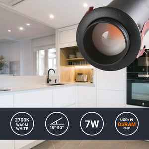 Foco de techo empotrable "ROMI" 7W - Zoom - Chip OSRAM - 2700K (18)