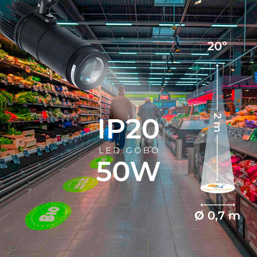 Fester GOBO LED Logo Projektor 50W für den Innenbereich - Optik 20° - IP20