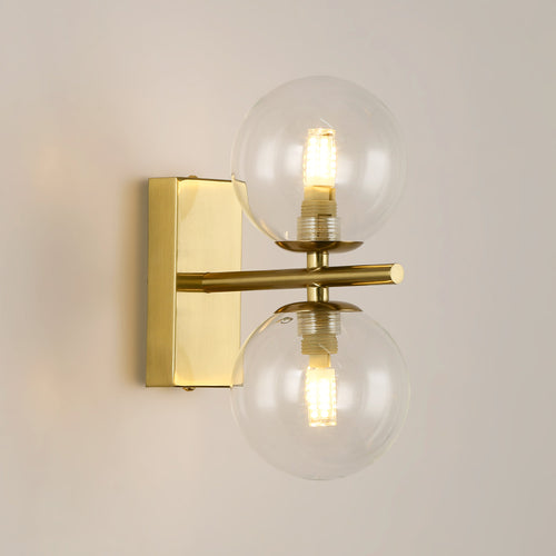 Wall sconce with double glass sphere