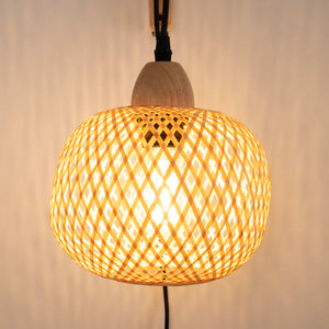 Aplique de pared de mimbre y madera "Phuket" - Con cable y enchufe - E27 (4)