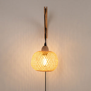 Aplique de pared de mimbre y madera "Phuket" - Con cable y enchufe - E27 - Barcelona Led-Decoración