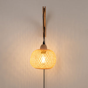 Aplique de pared de mimbre y madera "Phuket" - Con cable y enchufe - E27 (6)