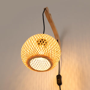 Aplique de pared de mimbre y madera "Phuket" - Con cable y enchufe - E27 (7)